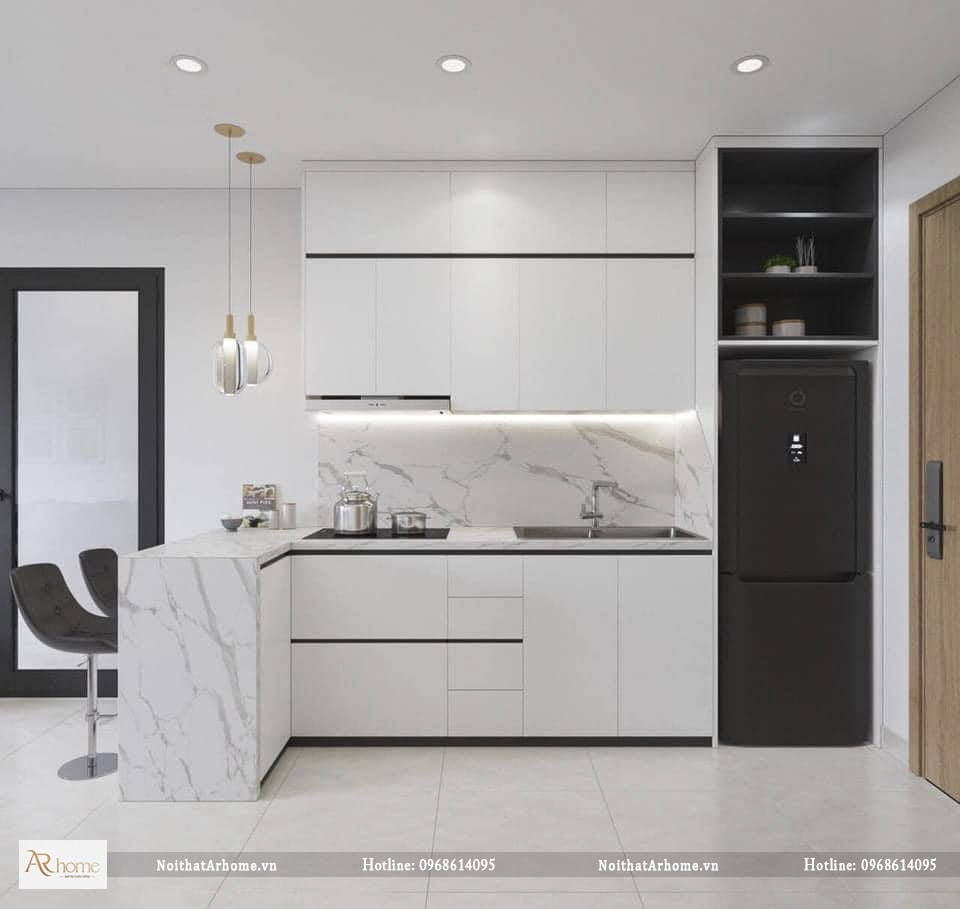 Mẫu tủ bếp acrylic với quầy bar