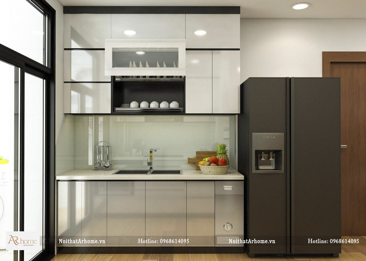 Thiết kế tủ bếp bằng Inox cánh Acrylic