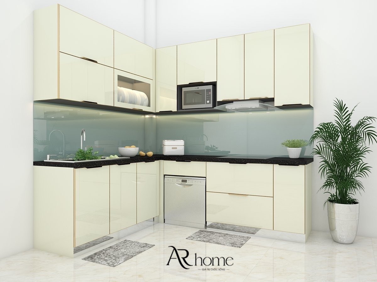 Mẫu tủ bếp inox 304 cánh Melamine An Cường