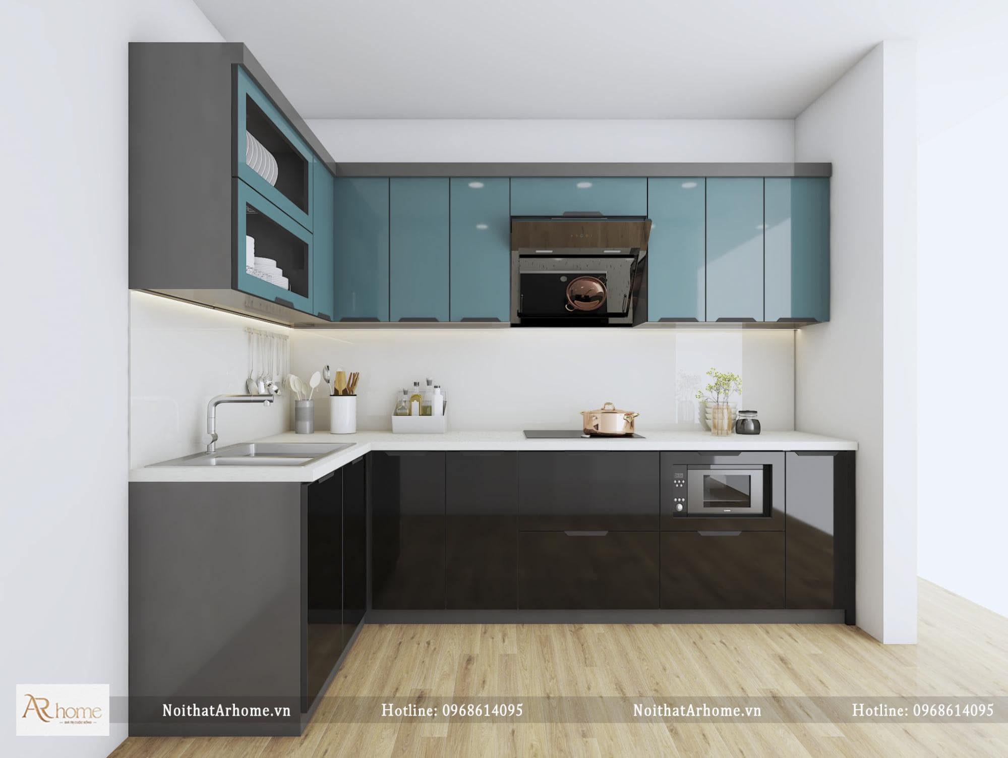 Mẫu tủ bếp inox sơn tĩnh điện giảm tiếng ồn