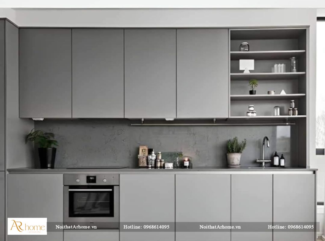 Tủ bếp cánh inox Acrylicxám tinh tế