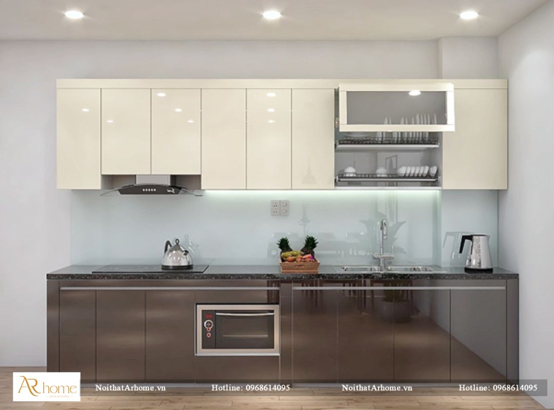 Tủ bếp khung inox cánh Acrylic hiện đại