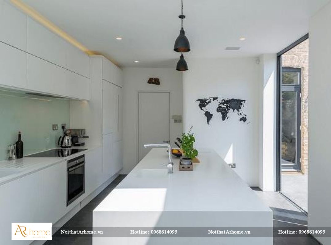 Tủ bếp Picomat cánh phủ Acrylic có bàn đảo