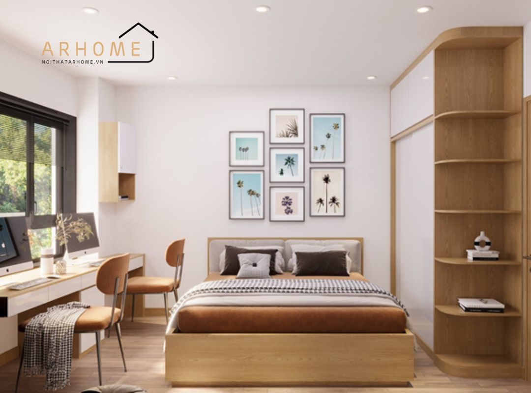 Giường ngủ gỗ công nghiệp màu vân gỗ sáng