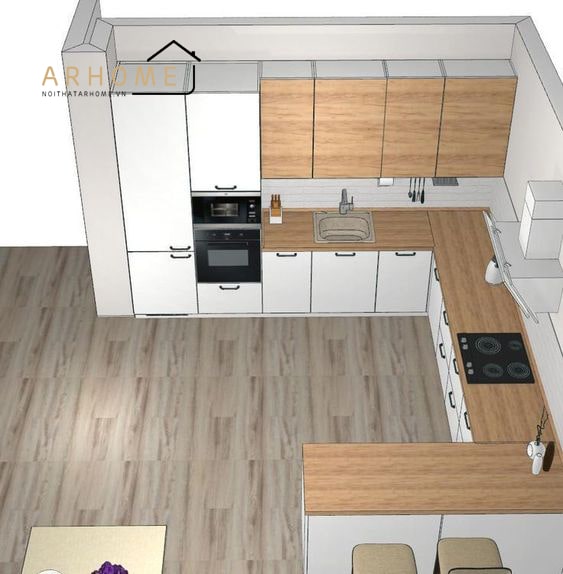 Phân chia công năng tủ bếp hình chữ U đẹp và hợp lý
