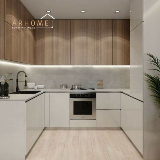 Lựa chọn tủ bếp chữ U tích hợp đèn LED sang trọng