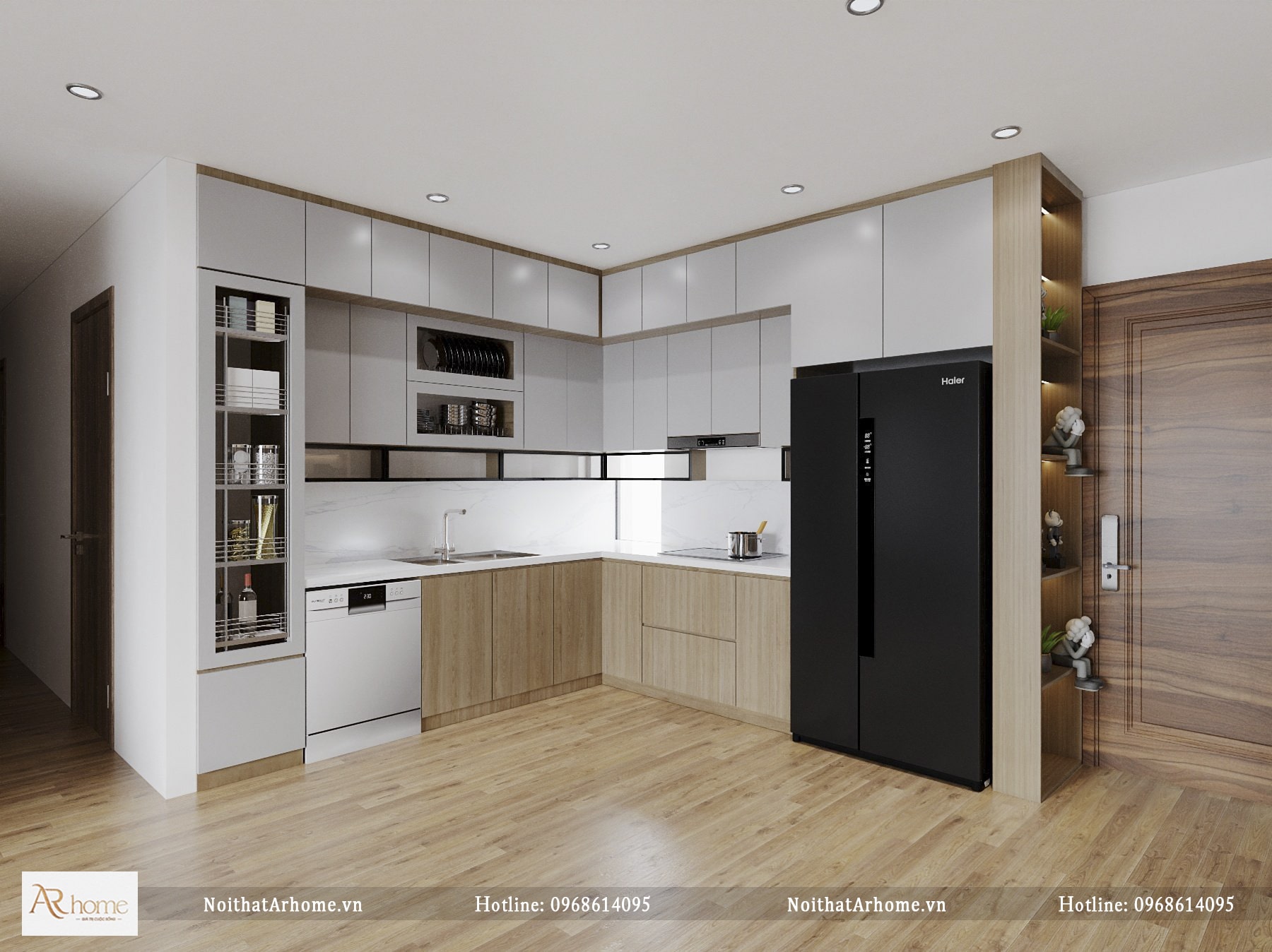Tủ bếp phủ Acrylic bằng gỗ công nghiệp MDF