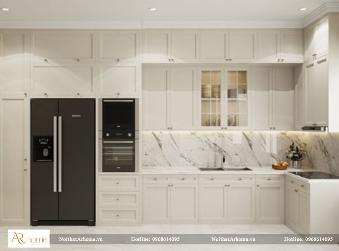 sắp xếp đồ dùng sao cho mẫu bếp tân cổ điển đẹp