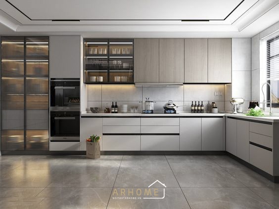 Tủ bếp chữ L hiện đại không thể bỏ qua