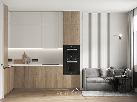 Tủ bếp chữ L hiện đại bằng gỗ công nghiệp MDF