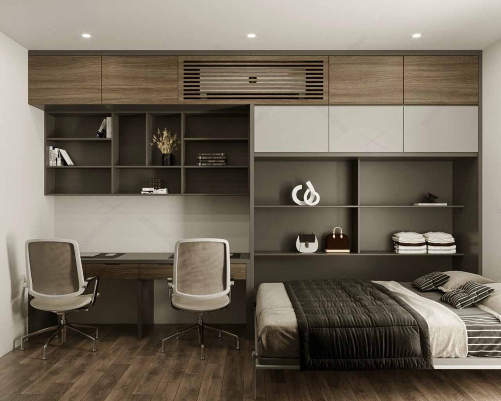 Thiết kế giường ngủ thông minh kết hợp bàn làm giường