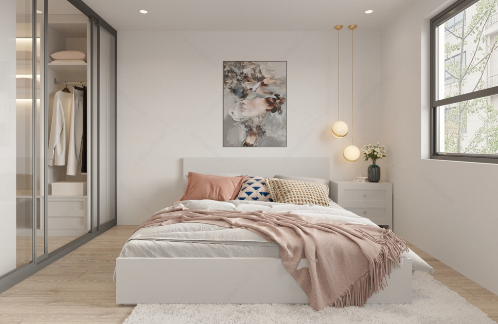 Giường ngủ phong cách tân cổ điển màu trắng tinh tế