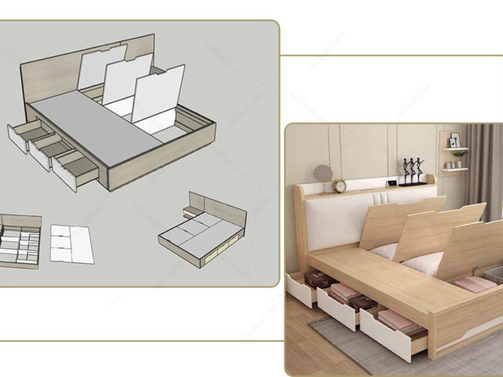 Giường ngủ thông minh tích hợp ngăn kéo hiện đại