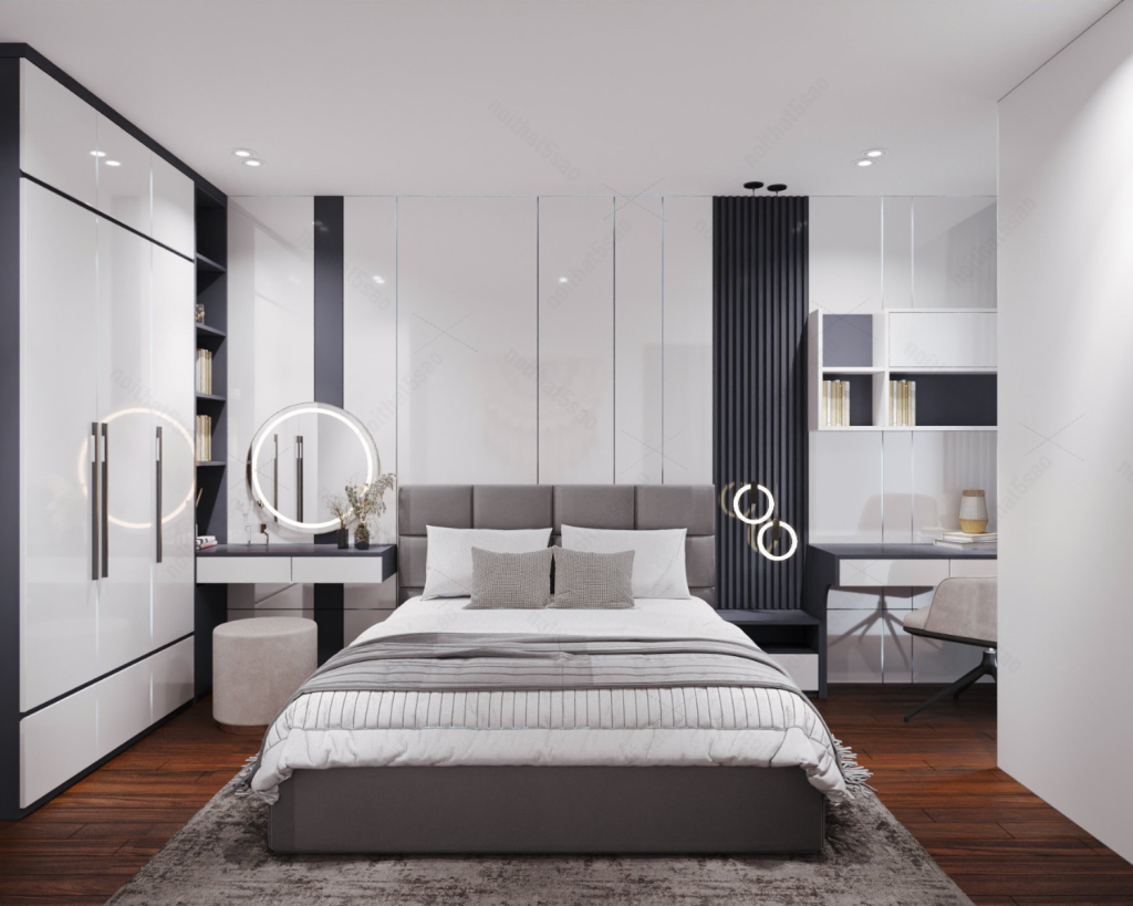 Kiểu giường ngủ đẹp trang trí với nệm đầu giường