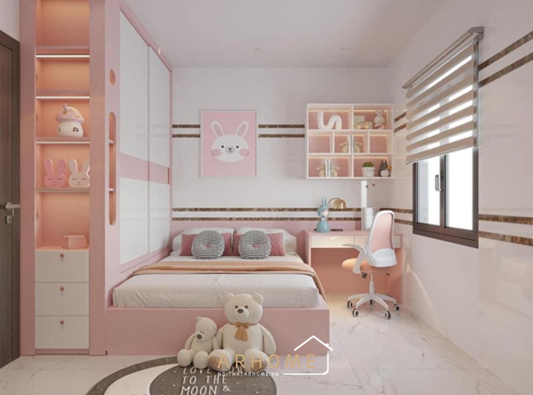 Giường ngủ gỗ công nghiệp cho bé gái đáng yêu
