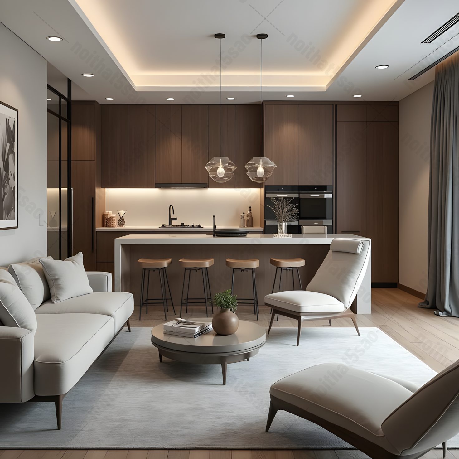 Thiết kế phòng khách liền bếp cho căn hộ
