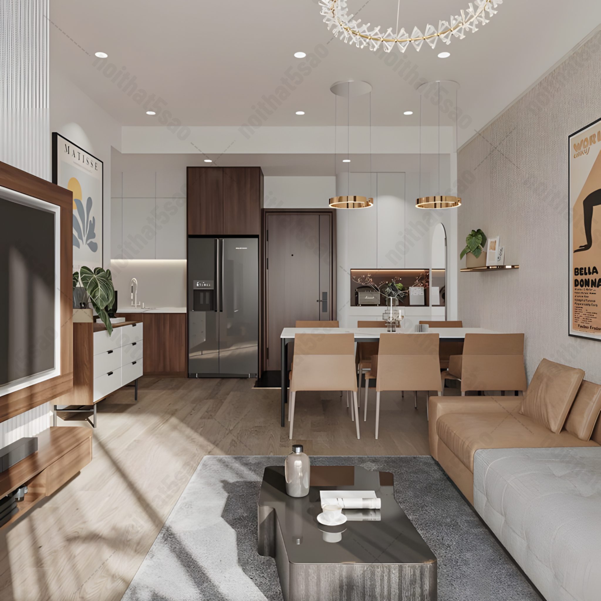Thiết kế phòng khách liền bếp cho căn hộ
