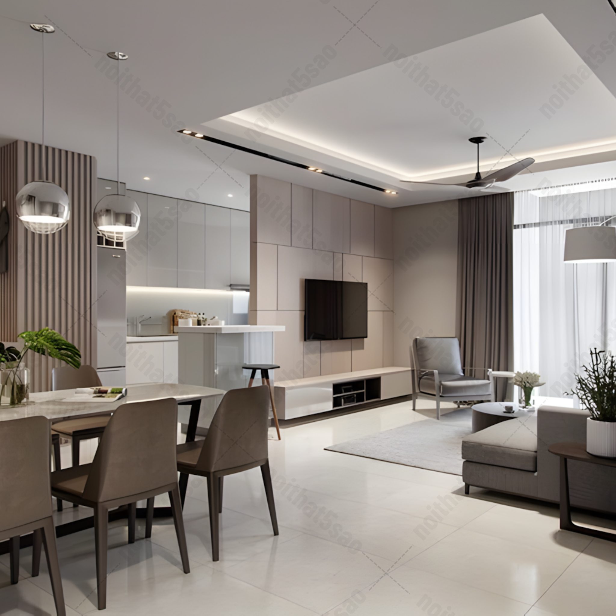 Thiết kế phòng khách liền bếp cho căn hộ