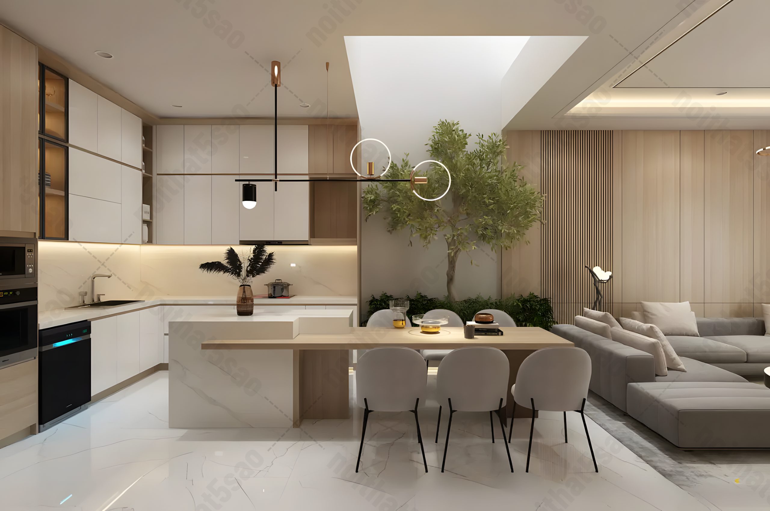 Thiết kế phòng khách liền bếp cho căn hộ