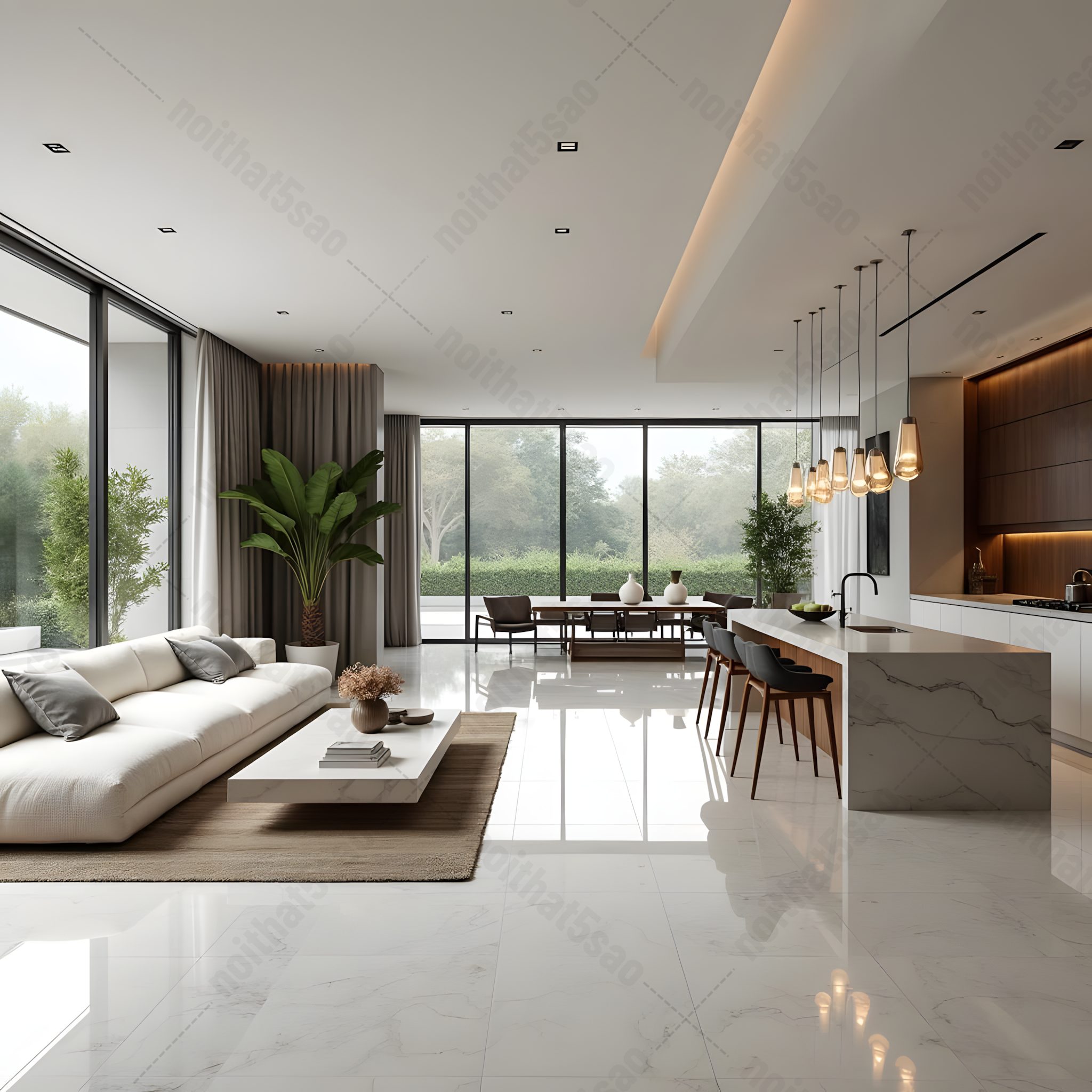 Thiết kế phòng khách liền bếp cho biệt thự