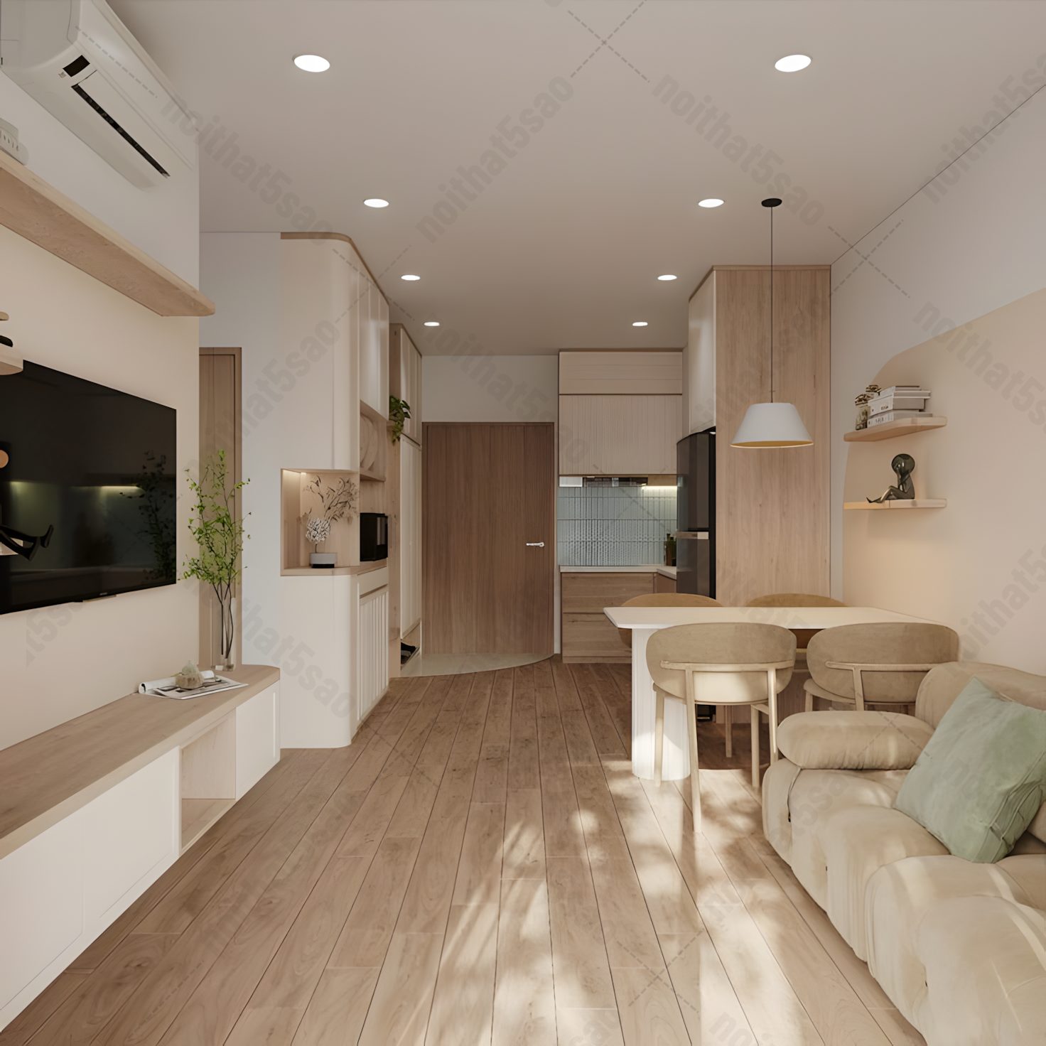 Thiết kế phòng khách liền bếp cho căn hộ