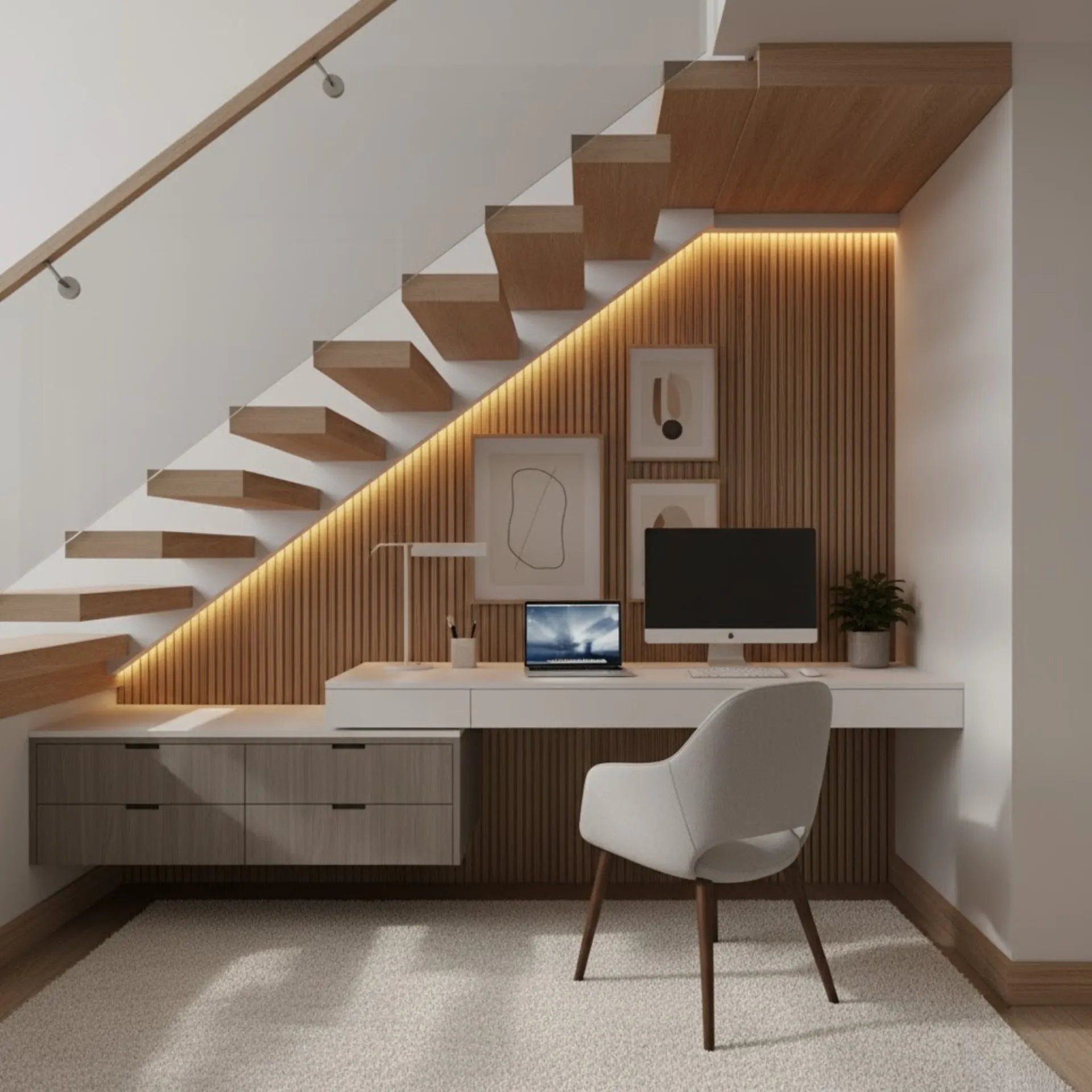 Decor góc làm việc dưới gầm cầu thang